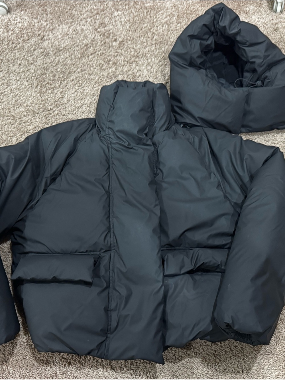 KHY Black Puffer Jacket Hooded Coat